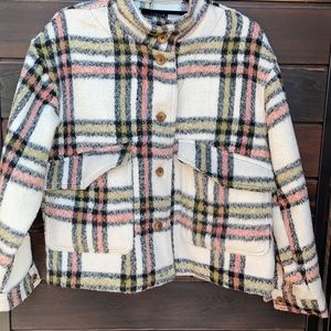 Plaid chore jacket with oversized pockets